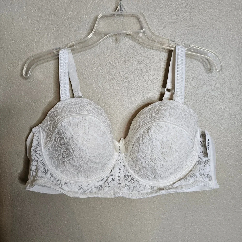 NWT Adore Me Azura Contour Bra White Lace Longline Underwire 44D